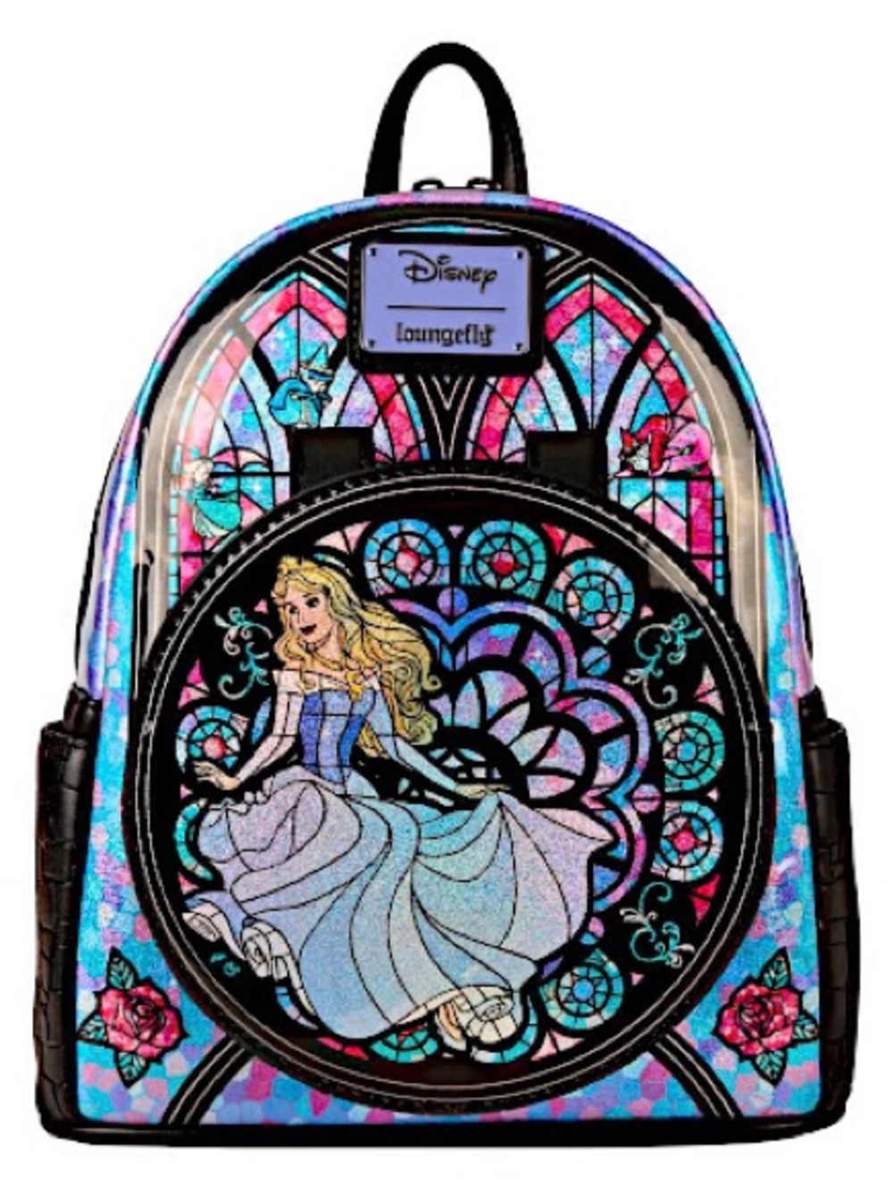 Loungefly aurora  Stained Glass Mini Backpack - Blue/Pink/Black